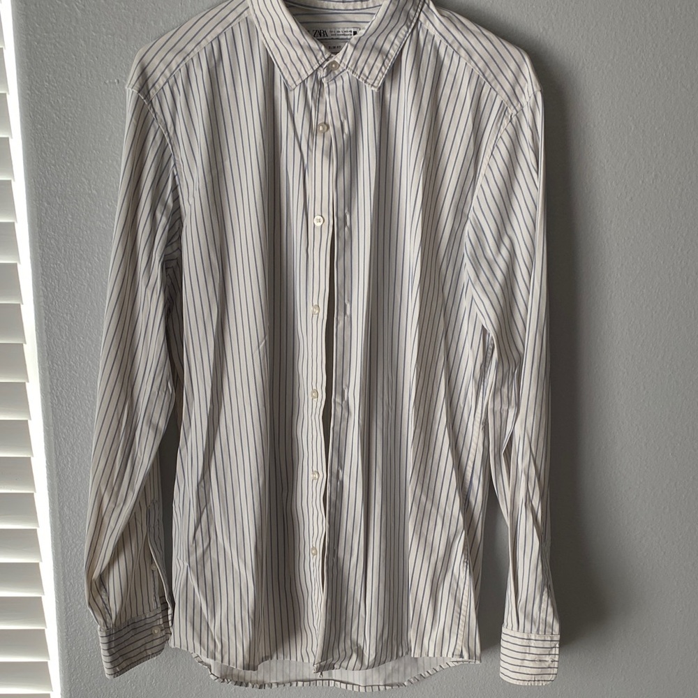 Zara White and Black Striped Men's Shirt